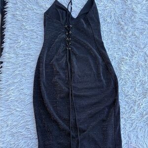Privy Black Glitter Backless Dress